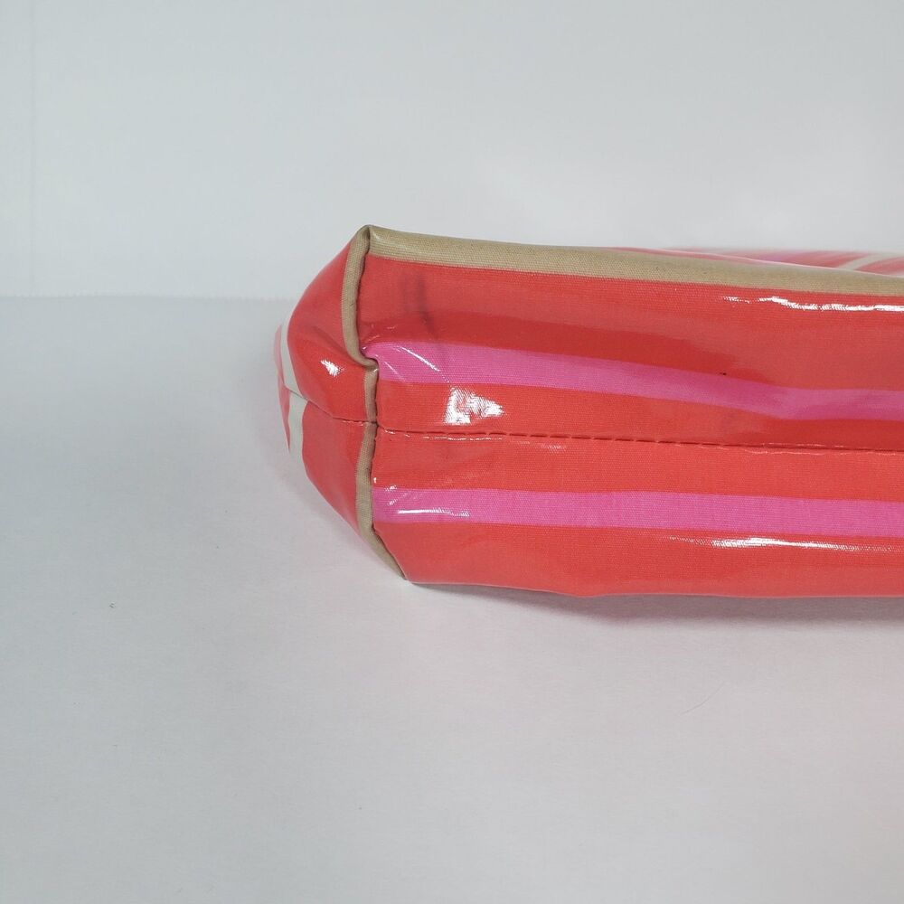 Tory Burch Women’s Cosmetic Bag Poppy Red Striped Brigitte Case Zip Log 5x9.25" - Picture 11 of 12